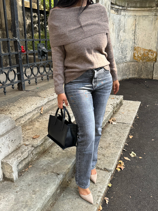 PULL COL BARDOT TAUPE